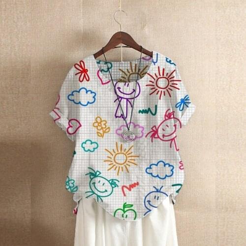 Funny Cute Cartoon Printed Women T-shirt Mujer Short Sleeved Summer Plus Size Casual Casual White Blue Tees Tops O-Neck Tshirt