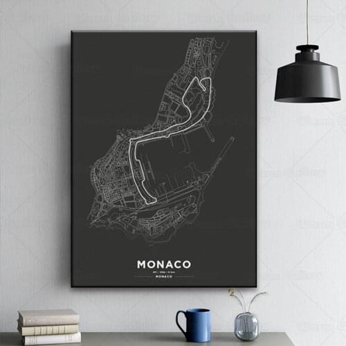 Night View World City Map Monaco Traffic Highway Light Canvas Decorative Painting Poster Corridor Study Art Decoration