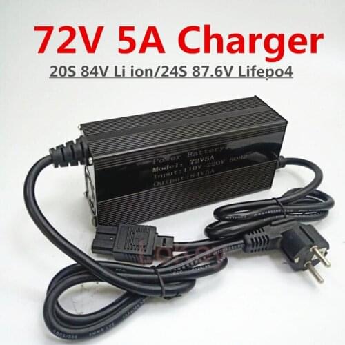 72V 5A Smart Charger 20S 84V 21S 88.2V Li ion 24S 87.6V Lifepo4 Lithium Battery Charger Aluminum Case Charger For New Energy Car