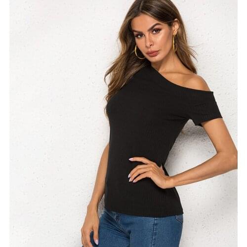 Harajuku T Shirts Skew Collar Tee Shirt Femme Camisetas Mujer Summer Women T Shirt Off The SHoulder Tops For Women