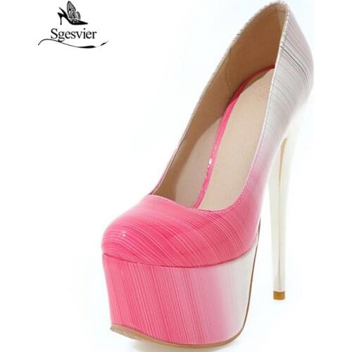 SGESVIER Sexy Platform Shoes Women Pumps Round Toe Thin Ultra High Heels Gradient stiletto Heels Party Shoes Size 30-48 OX335