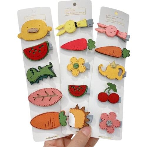 1set Cute Girl Fruit Animal Hairpins Cartoon Bobby Pin Hair Clips Barrettes for Girls Children Headband Kids Accessories