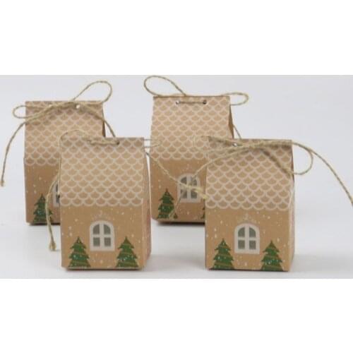 10pcs Favor Candy Box Bag New Craft Paper Wedding Favor Gift Boxes Pie Party Box Bags Eco Friendly Kraft Christmas Decoration