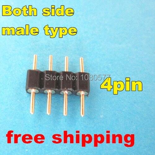 100pcs/lot 4pin RGB connector, 4 pin needle, male type double 4pin, small part for LED RGB 3528 and 5050 strip free ship
