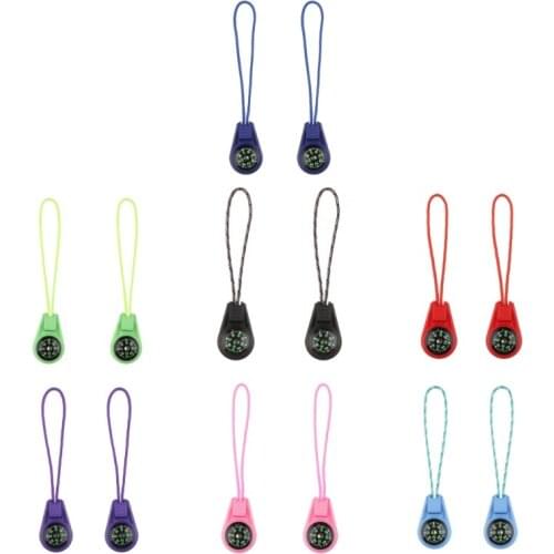 2 Pcs Zipper Tail Rope Compasses Pocket Mini Survival Compass Camping Hiking Outdoor Tool Paracord Bracelet Keychain Bag Access