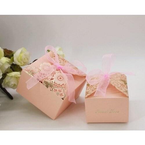 50PCS European Wedding Candy Box With Gold Stamping Bridal Shower Favor Boxes Laser Engraving Chocolate Gift Packaging