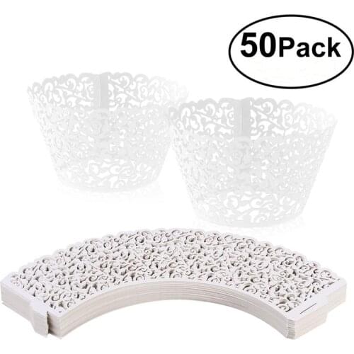 50pcs Laser Cut Cupcake Wrappers Decor Wedding Birthday Party Baby Shower Wrap