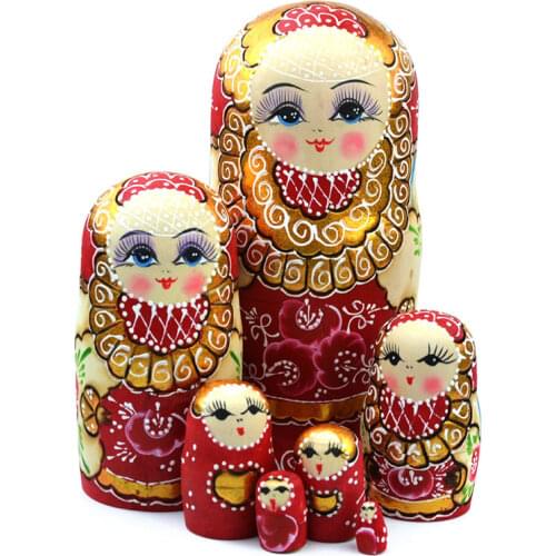 7pcs/set New Wooden Russian Nesting Dolls Braid Girl Toy Traditional Matryoshka Wishing Dolls for Birthday 88 NSV775