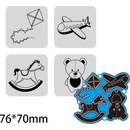 76*70mm Teddy bear, Wooden Horse, Airplane, Kite Metal cutting Dies Craft Embossing Scrapbooking paper craft Greeting Card