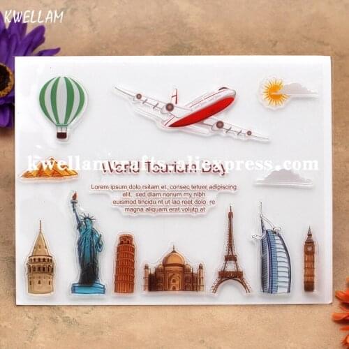 Word Tourism Day Eiffel Tower Scrapbook DIY photo cards account rubber stamp clear stamp transparent stamp 13.5x17.5cm KW7081014
