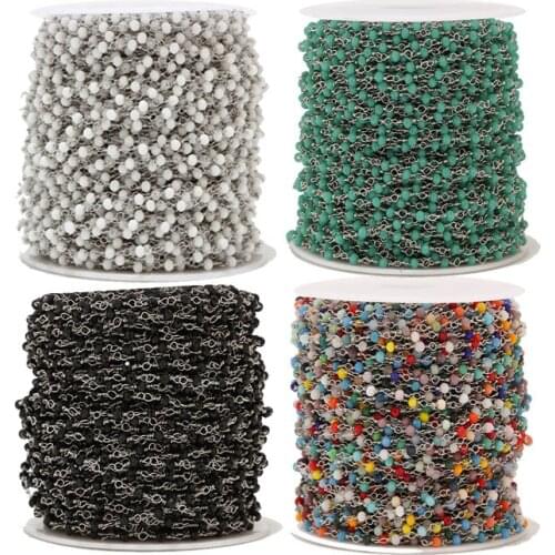 1 Meter Stainless Steel Glass Faceted Beaded Chain 3mm Beads Wire Wrapped Handmade Rosary Chain for DIY Jewelry