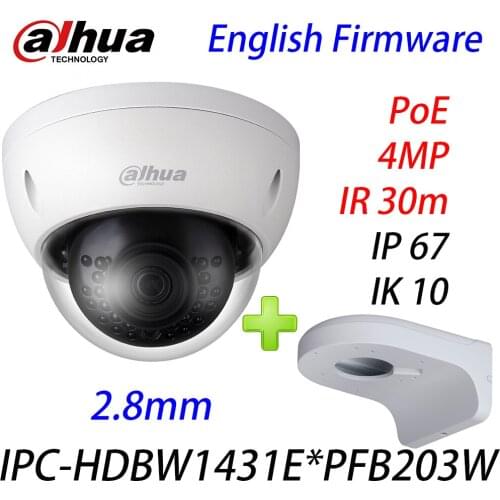 Dahua IPC-HDBW1431E 4MP IP camera POE H.265 IP67 IR 30m English version of the security network Camera With Wall Mount PFB203W