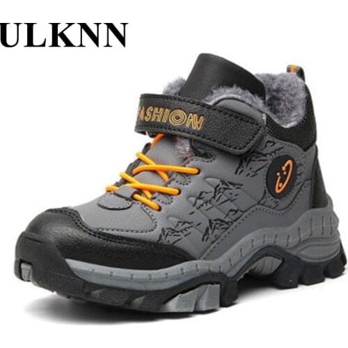 ULKNN Kids Cotton Shoes For Children Winter Non-slip Plus Velvet Boys Sports Footwears Warm Thick Sneakers Parent-child Shoes