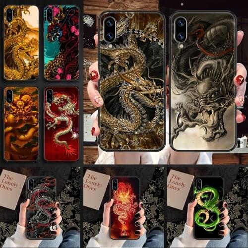 Chinese dragon Phone case For Huawei Honor 6 7 8 9 10 10i 20 A C X Lite Pro Play black pretty Etui painting hoesjes tpu funda