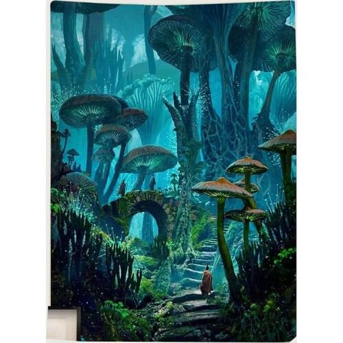 Wonderland mushroom tapestry psychedelic forest wall carpet night galaxy starry moon tapestry wall