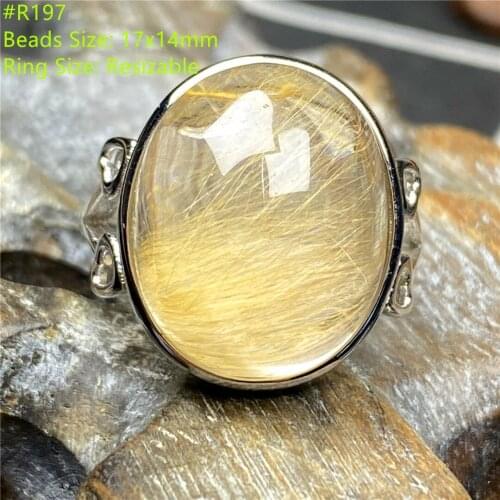 Top Natural Gold Rutilated Quartz Ring For Woman Man Wealth Jewelry Crystal Luck Beads Healing Silver Adjustable Gemstone Ring