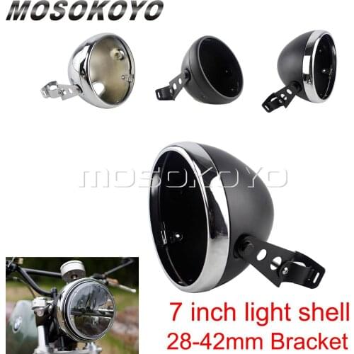 7" Round Headlight Shell LED Projector Light Mounting Bucket Housing w/ 28-42mm Bracket for Harley Cafe Racer Chopper Triumph