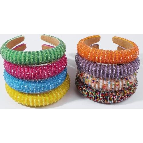 Bejeweled Headdress Crystal Hairbands Padded Rhinestone Headbands for Women Multicolor Bead Headband Hair Bands Hair Accessories