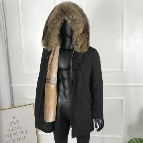 Jacket Coat Parka Fox Fur-Collar Rabbit Fur Liner Warm Thick Winter Mens Long Windproof Fashion Fur Parkas