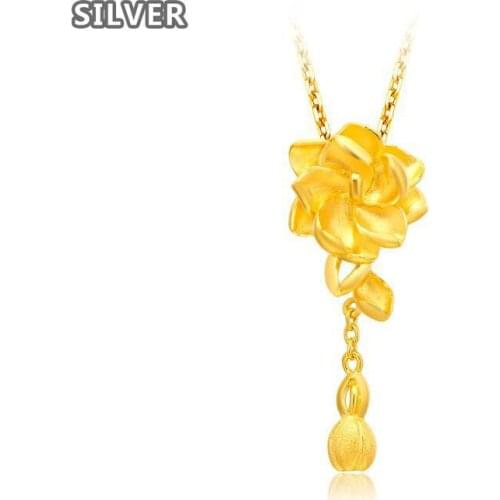 Brass plated gold 3 d ritual marriage jasmine flowers month golden pendant Laos placer gold long don't rub off the necklace