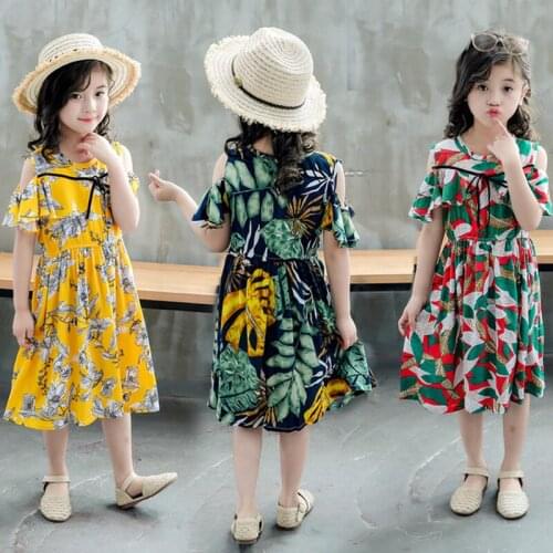 Summer Dresses For Girls Floral Printed Girls Dresses Off Shoulder Bohemian Girls Princess Dress RT493