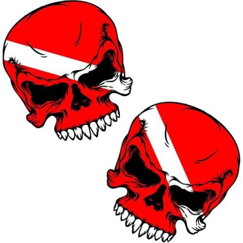 Hot Sell 2X 8.3 X 7.6 Creative Car Sticker SCUBA SKULL DIVER DOWN FLAG FACE Motorcycle Decal Window Vinyl Sunscreen Anti-UV PVC