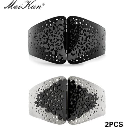 Maikun 2PCS Wide Elastic Belts for Women Metal Buckle Women Belt Clearance Big Sale Combination