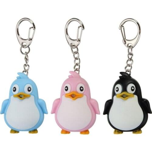 Cute Animal Penguin LED Light with Sound Key Chain Key Ring Torch Xmas Gift