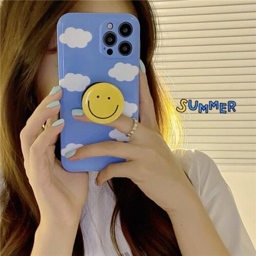 INS Korean Blue Cloud Cute Smiling Face Soft Phone Case For iphone 12 7 8 plus 11 Pro max XR X XS Max SE2020 Back Cover