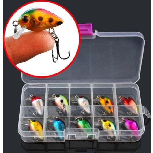 10pcs Fishing Lure Kit 3cm1.5g Minnow Floating Lure Isca Artificial Crankbait Pesca Jig Fishing Hook Set with Fishing Tackle Box