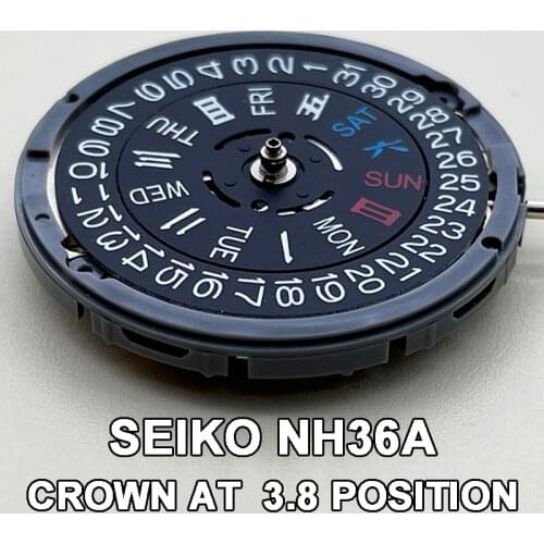 SEIKO NH36/NH36A Automatic Movement Crown at 3.8 Watch Self-winding Mechanical Date/Day Setting 24 Jewels Replacements