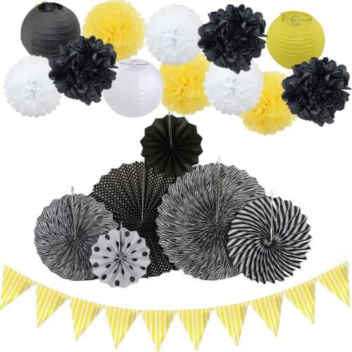 New Design 19pcs Party Set Hanging Paper Crafts Baby Shower Kids Event Ceremony Decor Paper Ornaments Yellow/Blue/Purple/Green