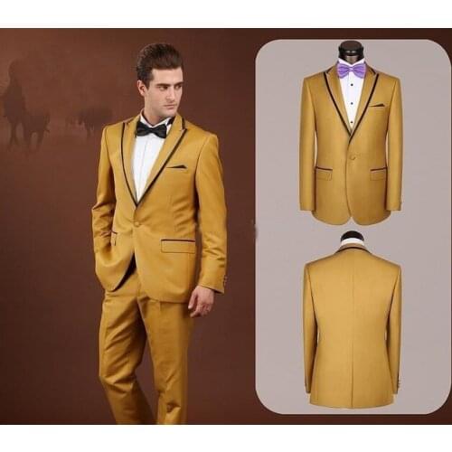 New Fashion Classic Mens Suit Yellow Lapel Single-Breasted Mens Prom Dress and Business Office Suits (jacket + pants)