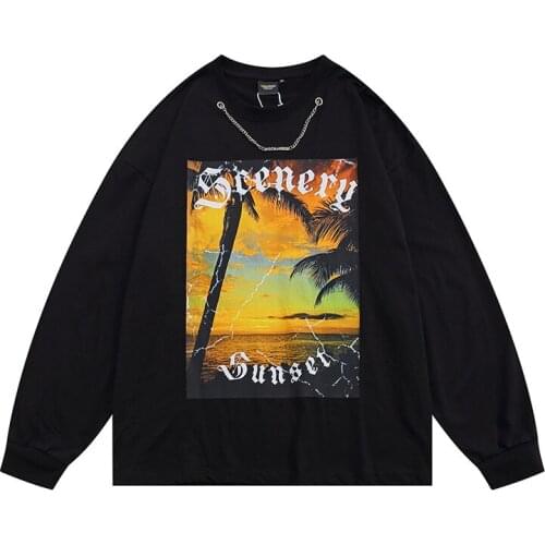 2021 Hip Hop Europe and The United States High Street Tide Brand Loose Long Sleeve Necklace Jumper Male Teen Hip Hop Round Neck