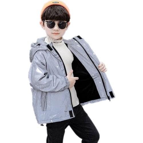 Winter Parkers Jacket For Boys Kid Reflective Windbreaker Fleece Inside Clothes Children’s Clothing Coats Kids Winter Outerwear
