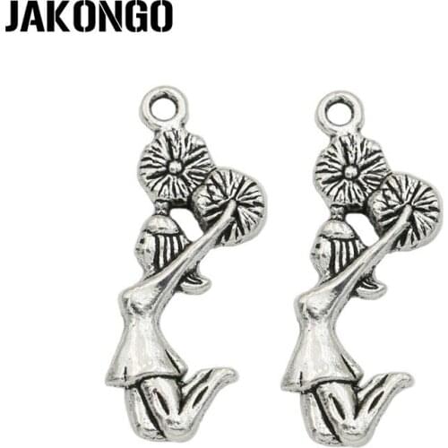 JAKONGO Antique Silver Plated Cheerleader Charm Pendant for Jewelry Making Bracelet Accessories DIY 29x11mm 20PCS/lot