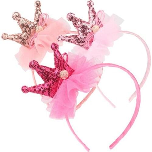 Kids Crown Flower Headbands Pink Princess Sequin Crown Bowknot Hairband Child Photo Props Hair Band Infant Girl Hair Accessories