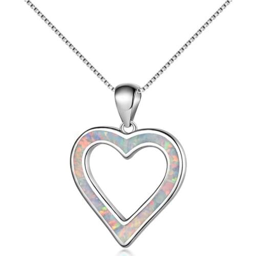 Romantic Female Big Heart Pendants Necklaces Fashion Silver Color White Blue Opal Necklaces For Women Vintage Jewelry