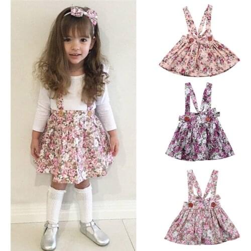 Fashion Kids Girls Dress Floral Bib Strap Sundress Sleeveless Tutu Dresses Baby Girl Clothes Party Dress