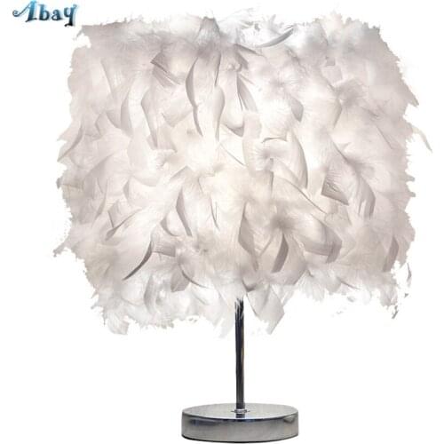 Nordic Bedroom Bedside Feather Table Lamps Modern Romantic European Princess Room Living Room Girl Desk Lights Decor Fixtures