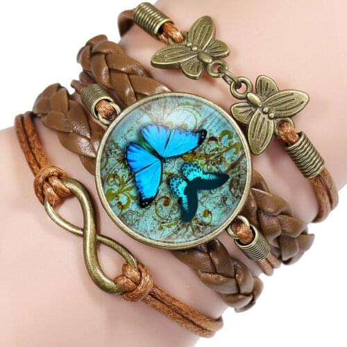 Glass Bracelet Hand-woven Combination Bracelet Popular Butterfly Vintage Time Stone Rope Chain Hand Jewelry Charm Bracelets