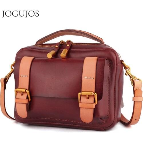 JOCUJOS Genuine Leather Crossbody Bags for Women Vintage Satchel High Quality Shoulder Bag Pabelled Messenger Bag Handbag Tote