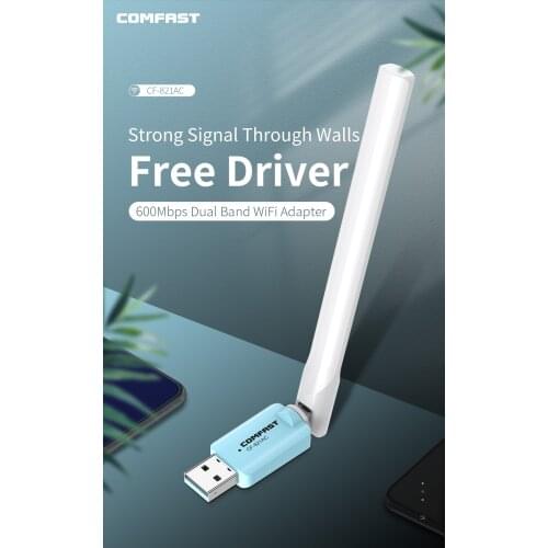 COMFAST High Speed USB Wi Fi Adapter 5.8GHz 600Mbps Free Driver Wi-fi Receiver Wireless Network Card With WIFI Antenna For PC