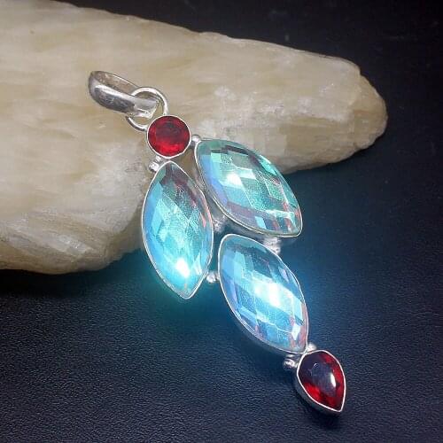 Gemstonefactory Jewelry Big Promotion 925 Silver Colorful Topaz Shiny Red Garnet Women Ladies Gifts Necklace Pendant 0559