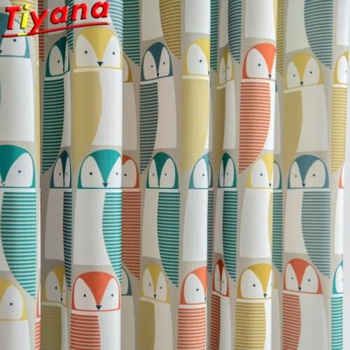 Cartoon Colors Birds Printed Curtains for Living Room Orange/Green Penguin Pattern Linen Window Drapes for Kids Room #VT
