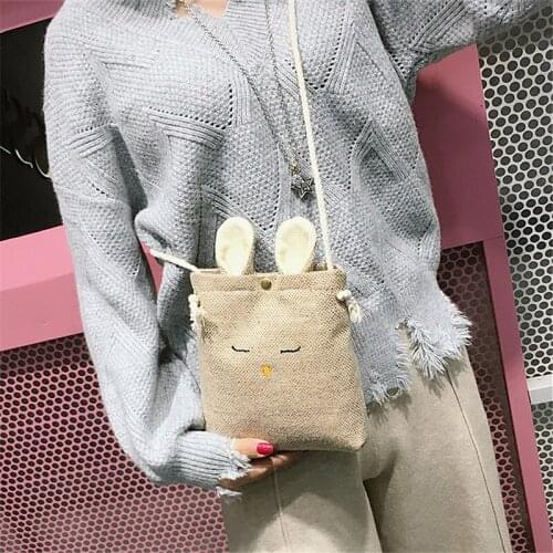 Womens Bag Fashion Leisure One-Shoulder Literary And Artistic Small Cloth Baosen Cute Bunny Sloping Mobile Phone Satchels
