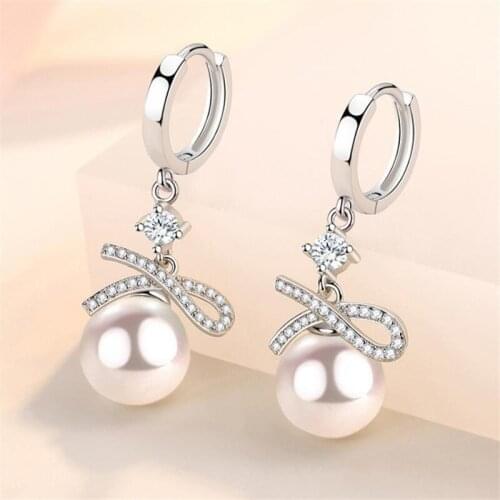 Top Quality Sterling 925 Silver Earrings For Lady Party Accessories Fashion Crystal Bowknot Drop Earrings Women Jewelry Gift