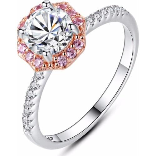 2018 Luxurious100% 925 Sterling Silver Ring For Women White And Pink High Quality Zirconia Ring Gift Fine Jewels Wholesale