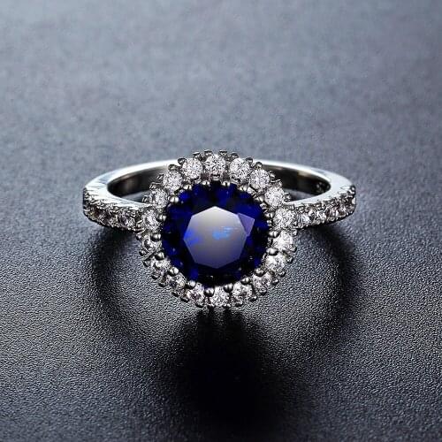 Classic Royal Blue Cubic Zirconia Women Engagement Rings Bridal Wedding Evening Party Accessories Lady Ring Jewelry Gift