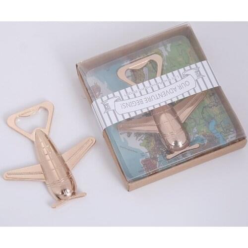 10pcs Gold Airplane Bottle Opener New Wedding Gift Favors Wine Beer Bottle Metal Openers for celebrations favors with gift box